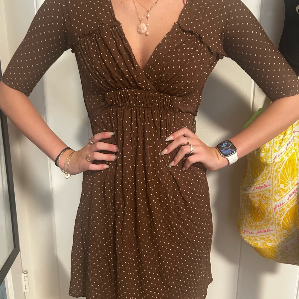 BCBGMaxAzria Brown Dress with White Dots